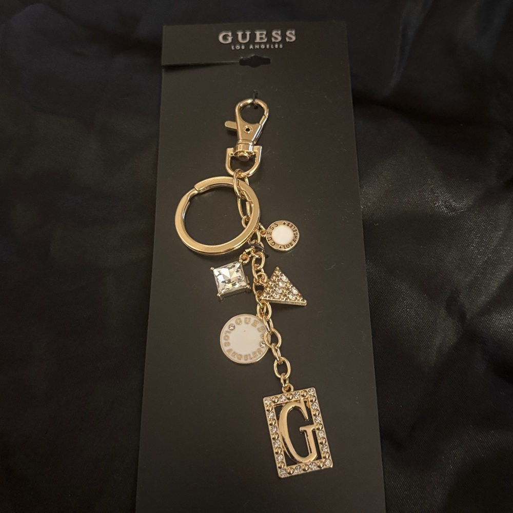 Guess Gold and rhinestone Charm Keychain